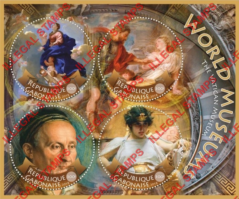 Gabon 2018 Paintings in the Vatican Museum Illegal Stamp Souvenir Sheet of 4 Gabon 2018 Paintings in the Vatican Museum Illegal Stamp Souvenir Sheet of 4