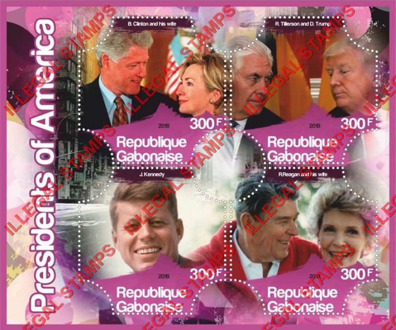 Gabon 2018 Presidents of America Illegal Stamp Souvenir Sheet of 4 Gabon 2018 Presidents of America Illegal Stamp Souvenir Sheet of 4