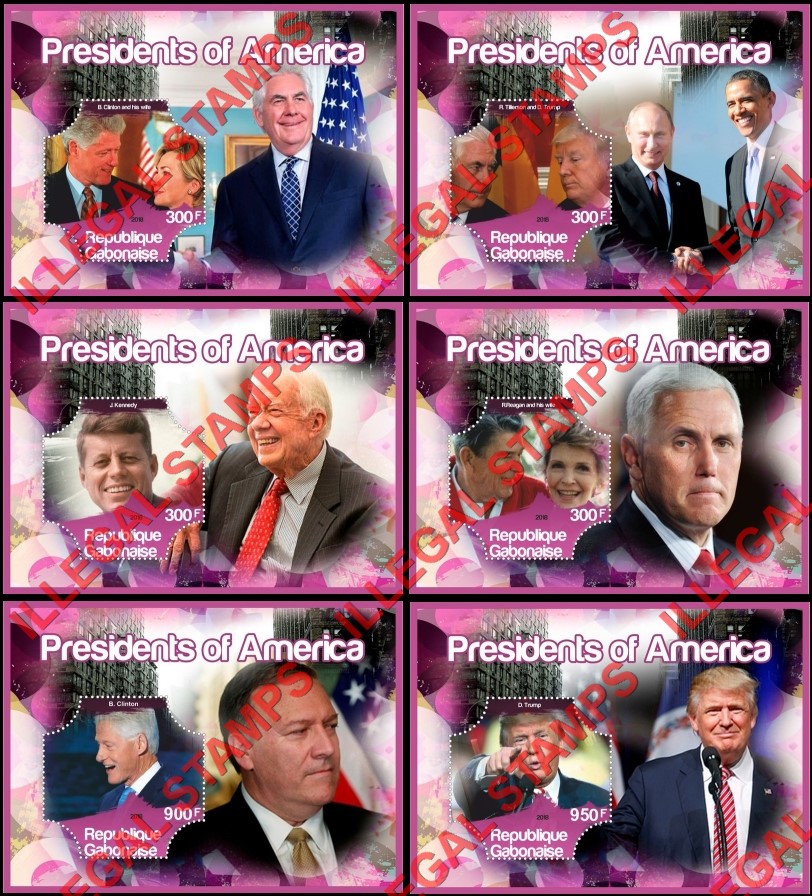 Gabon 2018 Presidents of America Illegal Stamp Souvenir Sheets of 1 Gabon 2018 Presidents of America Illegal Stamp Souvenir Sheets of 1