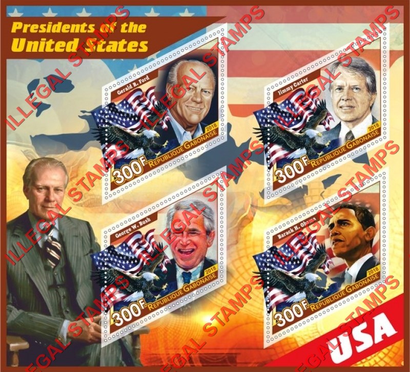 Gabon 2018 Presidents of the United States Illegal Stamp Souvenir Sheet of 4 Gabon 2018 Presidents of the United States Illegal Stamp Souvenir Sheet of 4