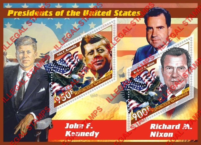 Gabon 2018 Presidents of the United States Illegal Stamp Souvenir Sheet of 2 Gabon 2018 Presidents of the United States Illegal Stamp Souvenir Sheet of 2