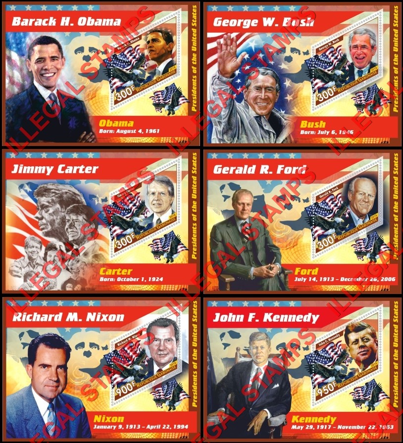 Gabon 2018 Presidents of the United States Illegal Stamp Souvenir Sheets of 1 Gabon 2018 Presidents of the United States Illegal Stamp Souvenir Sheets of 1