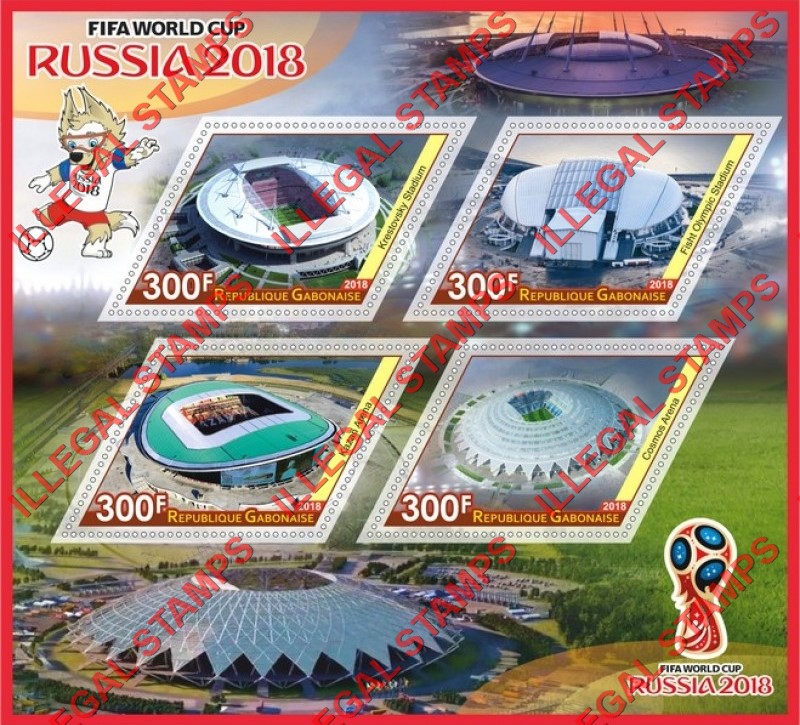 Gabon 2018 Soccer Football Stadiums World Cup in Russia Illegal Stamp Souvenir Sheet of 4 Gabon 2018 Soccer Football Stadiums World Cup in Russia Illegal Stamp Souvenir Sheet of 4