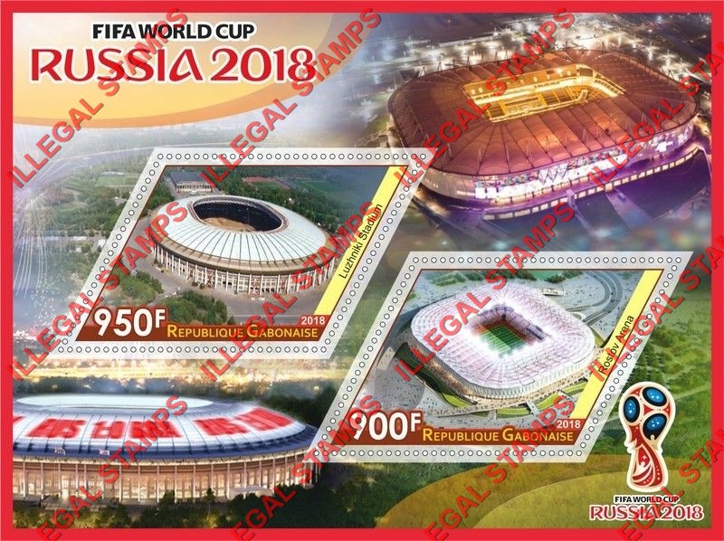 Gabon 2018 Soccer Football Stadiums World Cup in Russia Illegal Stamp Souvenir Sheet of 2 Gabon 2018 Soccer Football Stadiums World Cup in Russia Illegal Stamp Souvenir Sheet of 2
