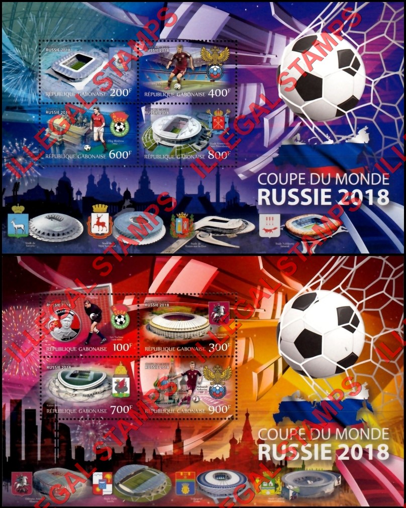 Gabon 2018 Soccer Football World Cup in Russia Illegal Stamp Souvenir Sheets of 4 with no date Inscription Gabon 2018 Soccer Football World Cup in Russia Illegal Stamp Souvenir Sheets of 4 with no date Inscription