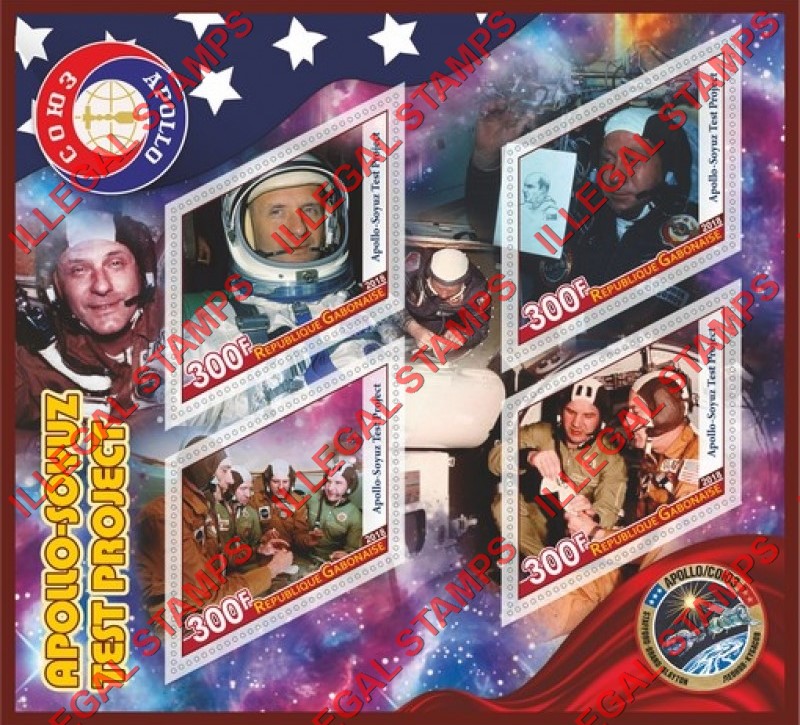 Gabon 2018 Space Apollo-Soyuz Test Project Illegal Stamp Souvenir Sheet of 4 Gabon 2018 Space Apollo-Soyuz Test Project Illegal Stamp Souvenir Sheet of 4