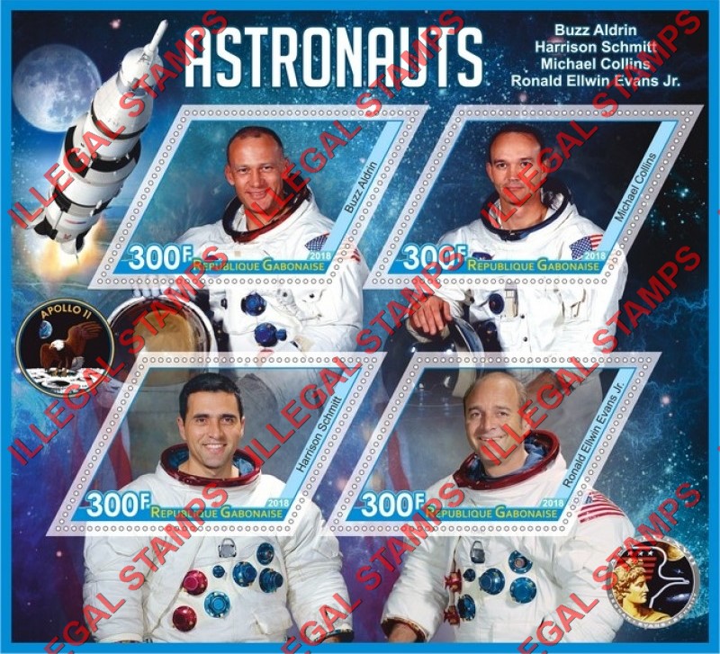 Gabon 2018 Space Astronauts Illegal Stamp Souvenir Sheet of 4 Gabon 2018 Space Astronauts Illegal Stamp Souvenir Sheet of 4