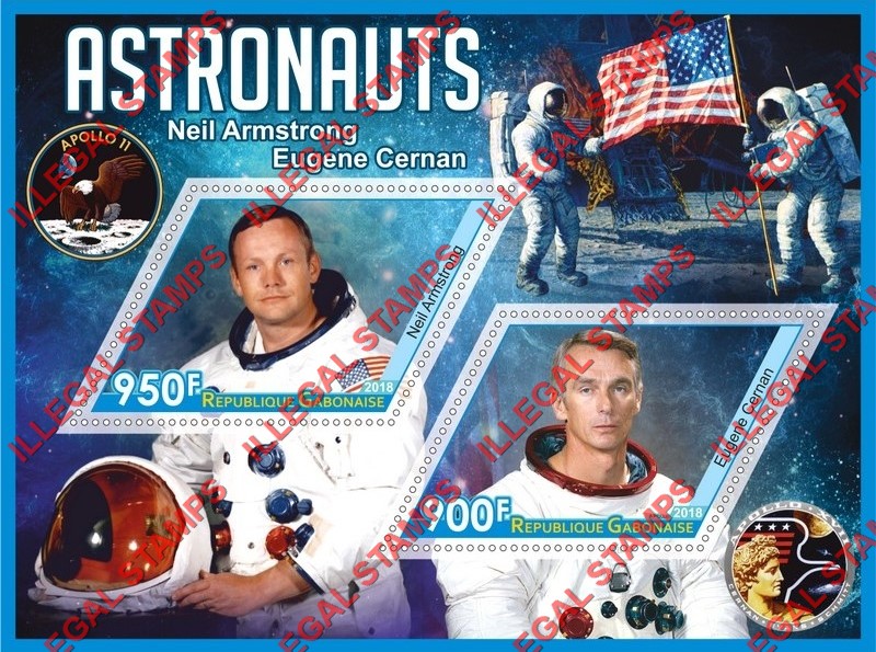 Gabon 2018 Space Astronauts Illegal Stamp Souvenir Sheet of 2 Gabon 2018 Space Astronauts Illegal Stamp Souvenir Sheet of 2