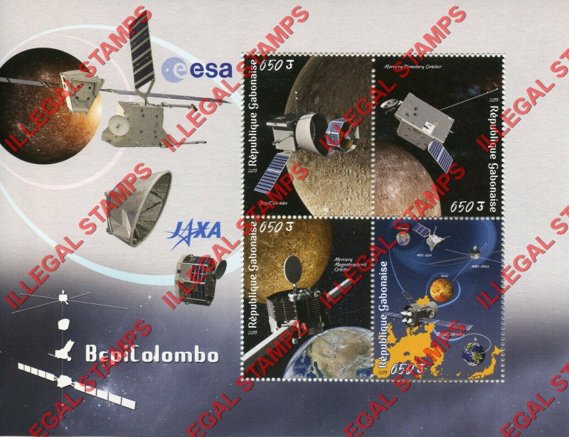 Gabon 2018 Space BepiColombo Illegal Stamp Souvenir Sheet of 4 Gabon 2018 Space BepiColombo Illegal Stamp Souvenir Sheet of 4