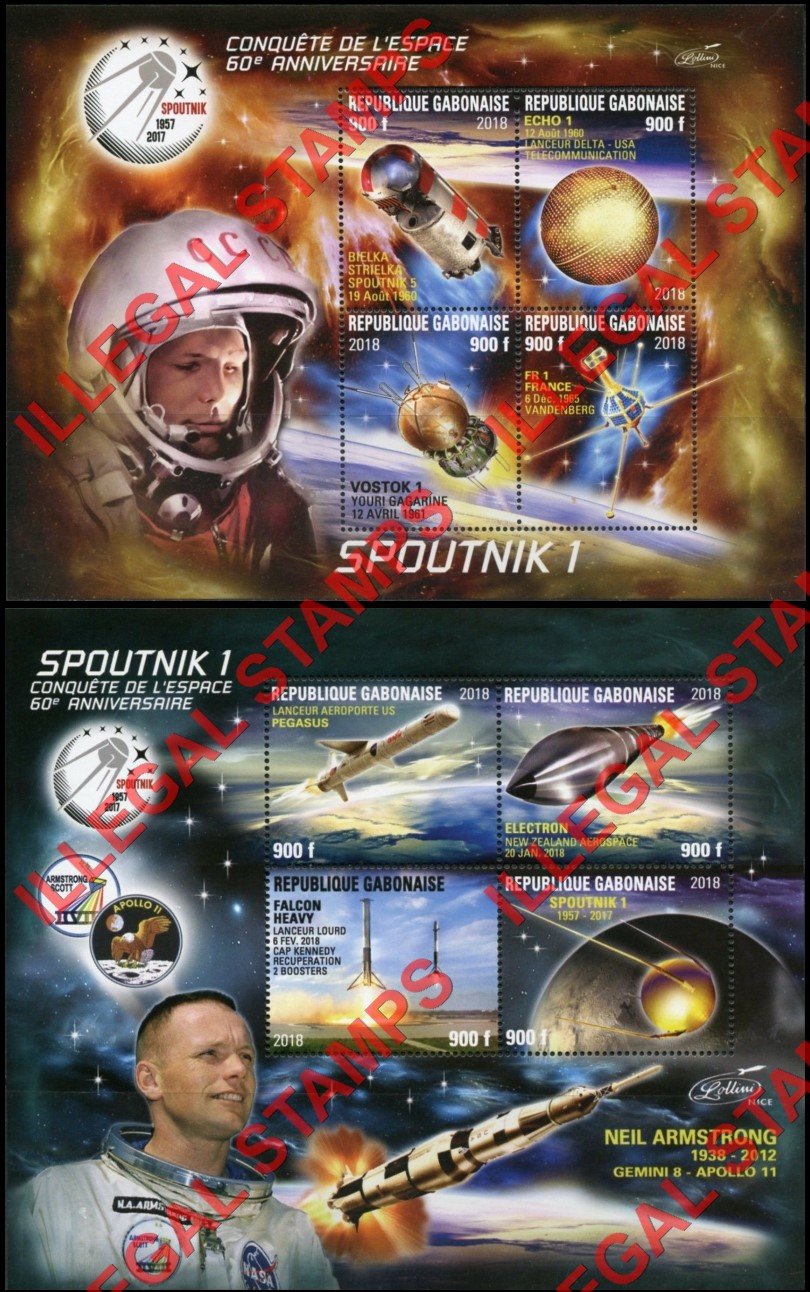 Gabon 2018 Space Conquest 60th Anniversary Spoutnik 1 Illegal Stamp Lollini Souvenir Sheets of 4 (Part 2) Gabon 2018 Space Conquest 60th Anniversary Spoutnik 1 Illegal Stamp Lollini Souvenir Sheets of 4 (Part 2)