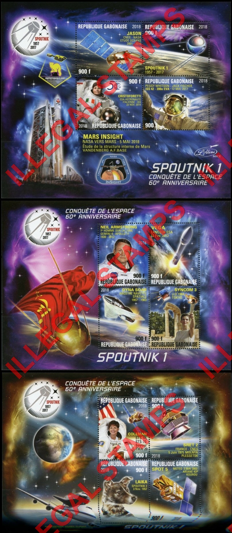 Gabon 2018 Space Conquest 60th Anniversary Spoutnik 1 Illegal Stamp Lollini Souvenir Sheets of 4 (Part 3) Gabon 2018 Space Conquest 60th Anniversary Spoutnik 1 Illegal Stamp Lollini Souvenir Sheets of 4 (Part 3)