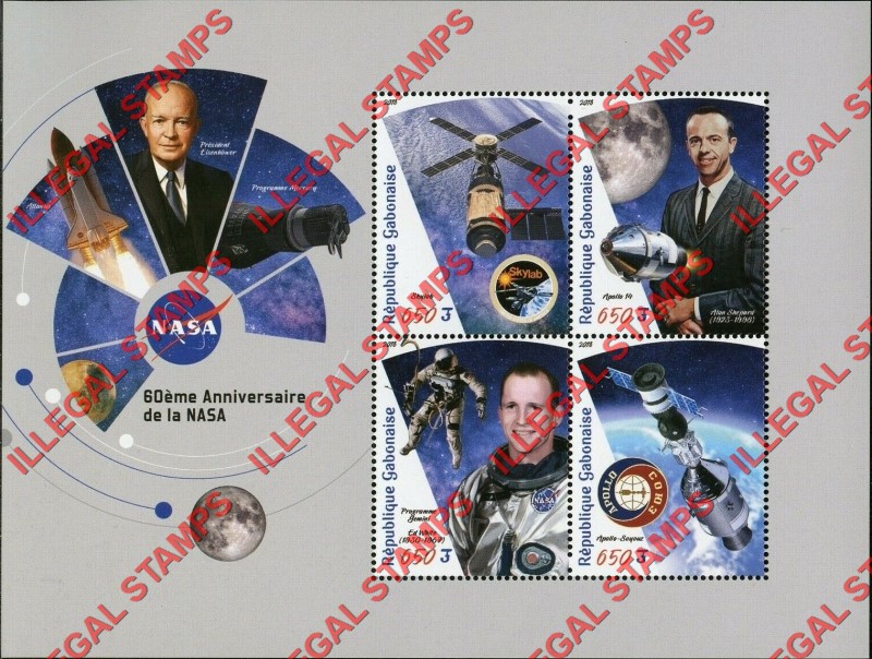 Gabon 2018 Space NASA 60th Anniversary Illegal Stamp Souvenir Sheet of 4 Gabon 2018 Space NASA 60th Anniversary Illegal Stamp Souvenir Sheet of 4