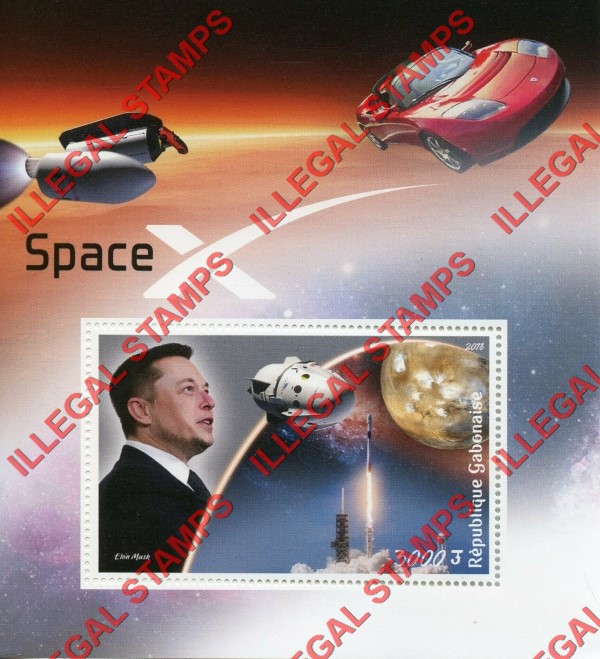 Gabon 2018 Space X Elon Musk Illegal Stamp Souvenir Sheet of 1 Gabon 2018 Space X Elon Musk Illegal Stamp Souvenir Sheet of 1