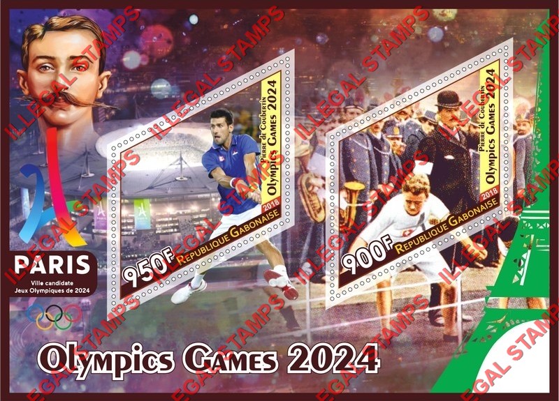 Gabon 2018 Summer Olympic Games Paris 2024 Illegal Stamp Souvenir Sheet of 2 Gabon 2018 Summer Olympic Games Paris 2024 Illegal Stamp Souvenir Sheet of 2