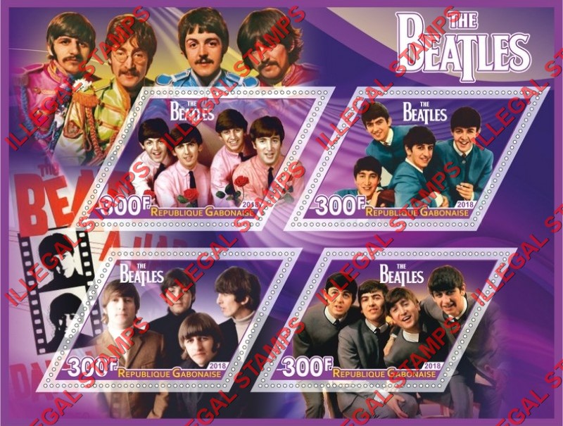 Gabon 2018 The Beatles (different) Illegal Stamp Souvenir Sheet of 4 Gabon 2018 The Beatles (different) Illegal Stamp Souvenir Sheet of 4