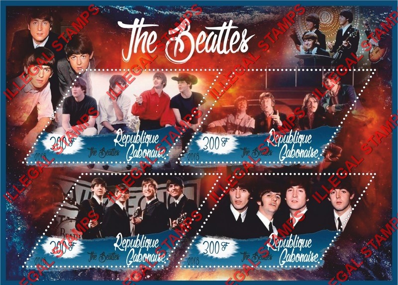 Gabon 2018 The Beatles Illegal Stamp Souvenir Sheet of 4 Gabon 2018 The Beatles Illegal Stamp Souvenir Sheet of 4