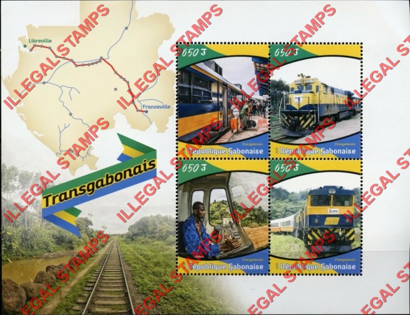 Gabon 2018 Transgabonais Railway Illegal Stamp Souvenir Sheet of 4 Gabon 2018 Transgabonais Railway Illegal Stamp Souvenir Sheet of 4