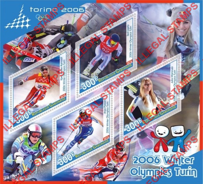 Gabon 2018 Winter Olympics Torino 2006 Illegal Stamp Souvenir Sheet of 4 Gabon 2018 Winter Olympics Torino 2006 Illegal Stamp Souvenir Sheet of 4