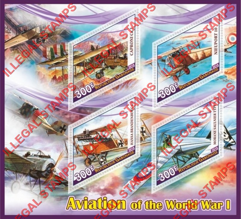 Gabon 2018 World War I Aviation Illegal Stamp Souvenir Sheet of 4 Gabon 2018 World War I Aviation Illegal Stamp Souvenir Sheet of 4