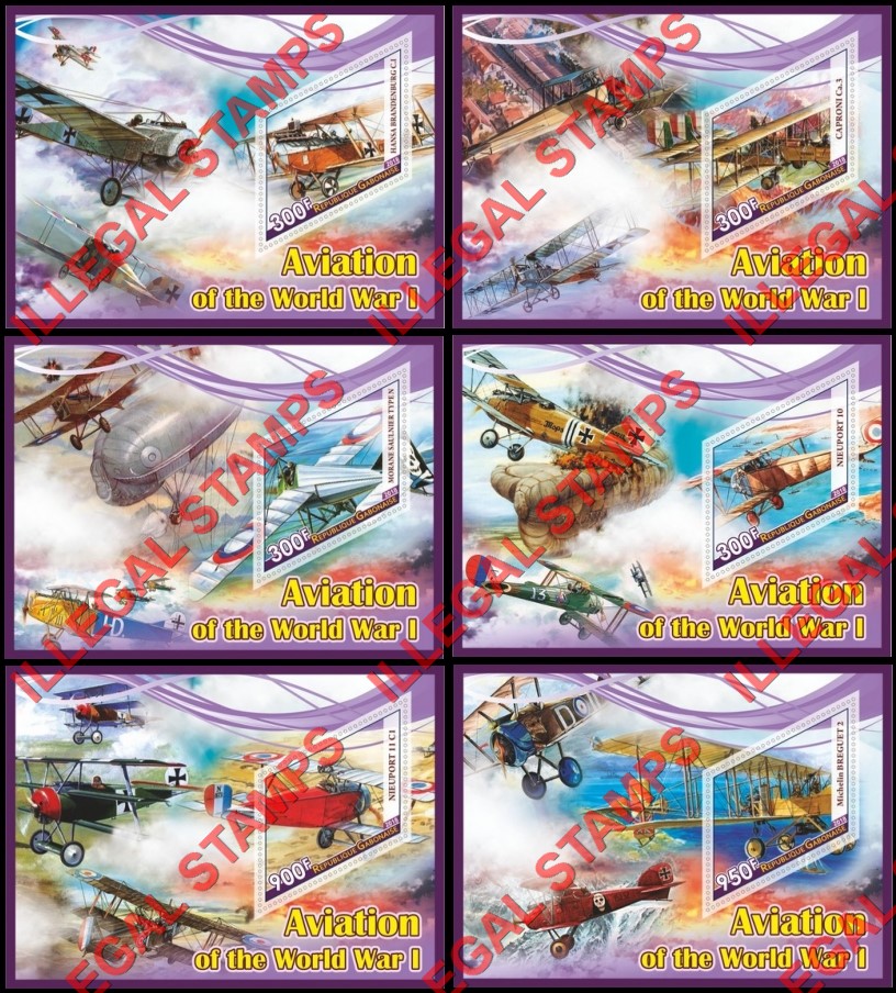 Gabon 2018 World War I Aviation Illegal Stamp Souvenir Sheets of 1 Gabon 2018 World War I Aviation Illegal Stamp Souvenir Sheets of 1