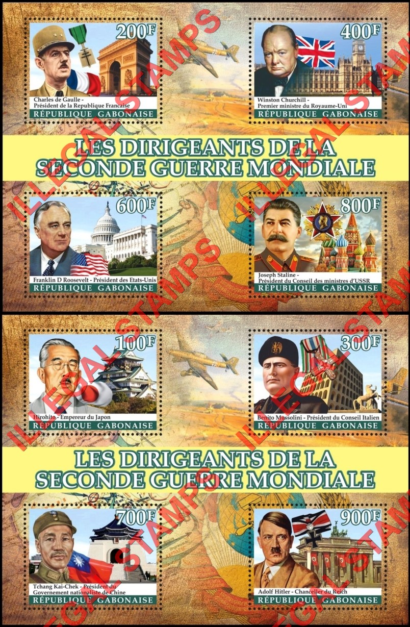 Gabon 2018 World War II Leaders Illegal Stamp Souvenir Sheets of 4 with no date Inscription Gabon 2018 World War II Leaders Illegal Stamp Souvenir Sheets of 4 with no date Inscription