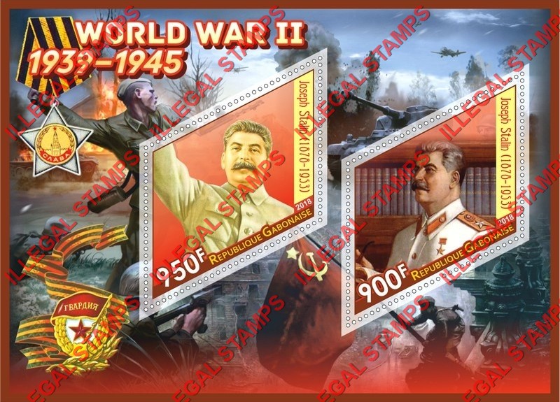 Gabon 2018 World War II Stalin Illegal Stamp Souvenir Sheet of 2 Gabon 2018 World War II Stalin Illegal Stamp Souvenir Sheet of 2
