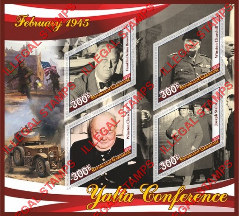 Gabon 2018 Yalta Conference Illegal Stamp Souvenir Sheet of 4 Gabon 2018 Yalta Conference Illegal Stamp Souvenir Sheet of 4