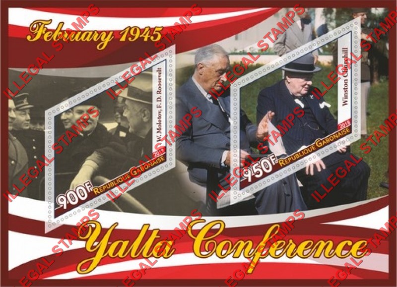 Gabon 2018 Yalta Conference Illegal Stamp Souvenir Sheet of 2 Gabon 2018 Yalta Conference Illegal Stamp Souvenir Sheet of 2