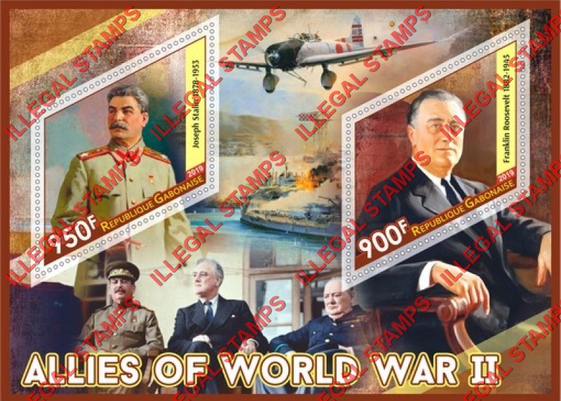 Gabon 2019 Allies of World War II Illegal Stamp Souvenir Sheet of 2 Gabon 2019 Allies of World War II Illegal Stamp Souvenir Sheet of 2