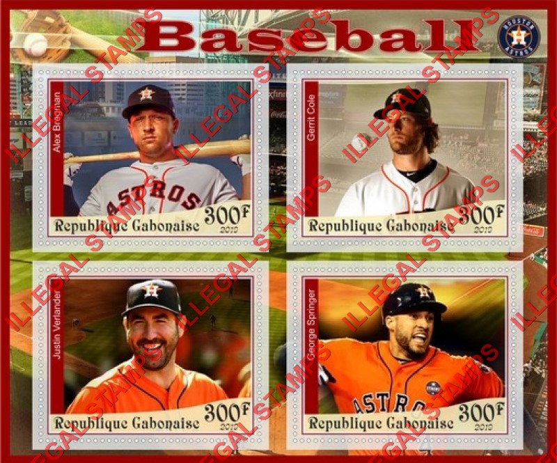 Gabon 2019 Baseball Illegal Stamp Souvenir Sheet of 4 Gabon 2019 Baseball Illegal Stamp Souvenir Sheet of 4