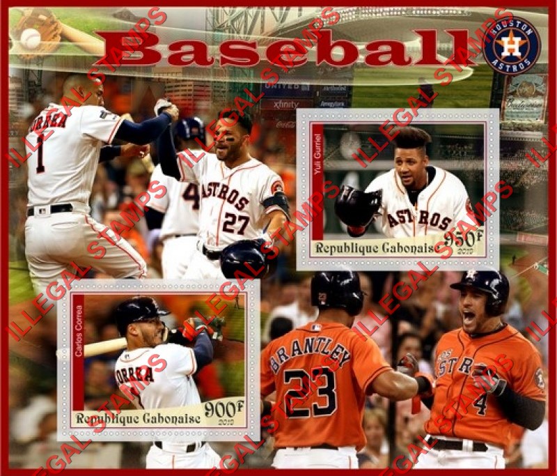 Gabon 2019 Baseball Illegal Stamp Souvenir Sheet of 2 Gabon 2019 Baseball Illegal Stamp Souvenir Sheet of 2