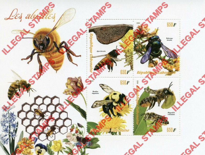 Gabon 2019 Bees Illegal Stamp Souvenir Sheet of 4 Gabon 2019 Bees Illegal Stamp Souvenir Sheet of 4