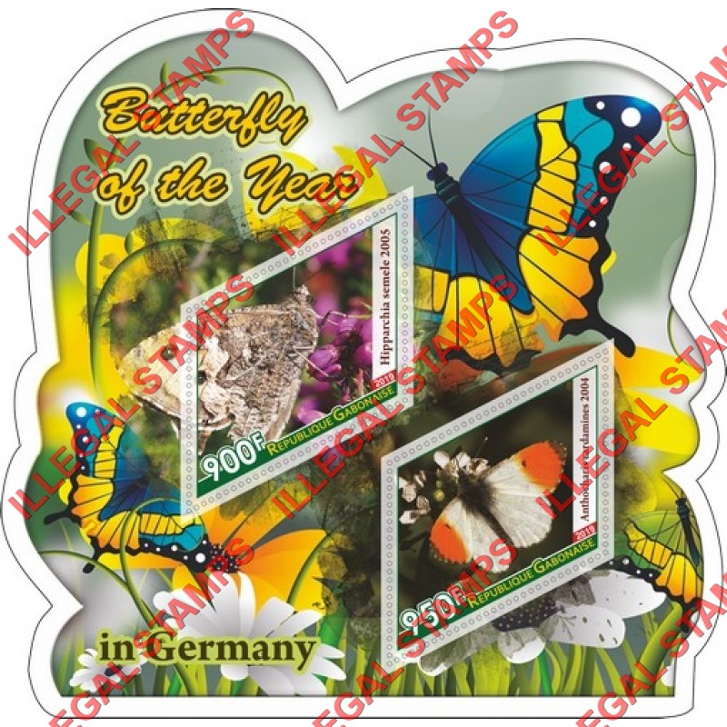 Gabon 2019 Butterflies of the Year in Germany Illegal Stamp Souvenir Sheet of 2 Gabon 2019 Butterflies of the Year in Germany Illegal Stamp Souvenir Sheet of 2
