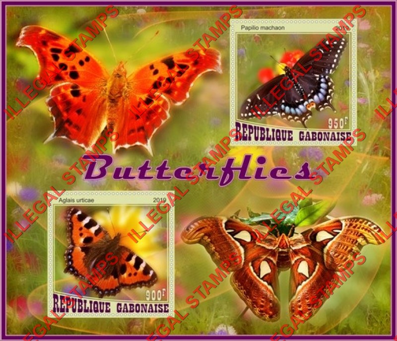 Gabon 2019 Butterflies Illegal Stamp Souvenir Sheet of 2 Gabon 2019 Butterflies Illegal Stamp Souvenir Sheet of 2