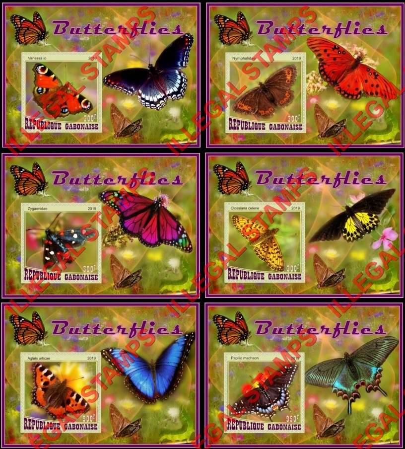 Gabon 2019 Butterflies Illegal Stamp Souvenir Sheets of 1 Gabon 2019 Butterflies Illegal Stamp Souvenir Sheets of 1