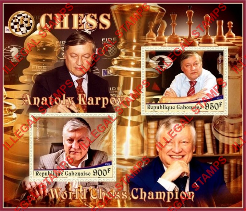 Gabon 2019 Chess Antoly Karpov Illegal Stamp Souvenir Sheet of 2 Gabon 2019 Chess Antoly Karpov Illegal Stamp Souvenir Sheet of 2