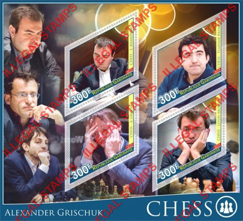 Gabon 2019 Chess Players Men Illegal Stamp Souvenir Sheet of 4 Gabon 2019 Chess Players Men Illegal Stamp Souvenir Sheet of 4
