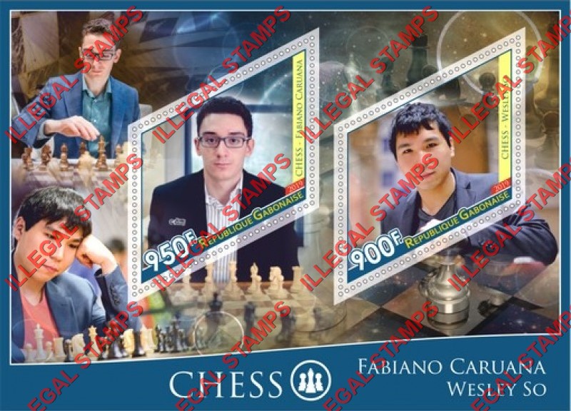 Gabon 2019 Chess Players Men Illegal Stamp Souvenir Sheet of 2 Gabon 2019 Chess Players Men Illegal Stamp Souvenir Sheet of 2
