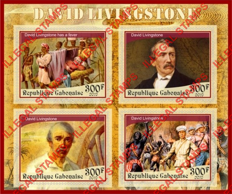 Gabon 2019 David Livingstone Illegal Stamp Souvenir Sheet of 4 Gabon 2019 David Livingstone Illegal Stamp Souvenir Sheet of 4