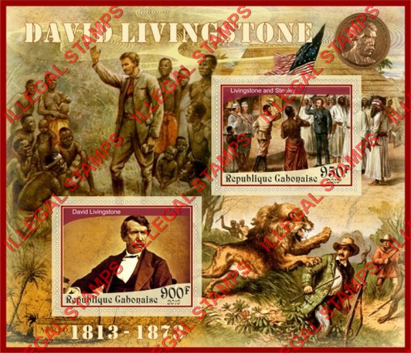 Gabon 2019 David Livingstone Illegal Stamp Souvenir Sheet of 2 Gabon 2019 David Livingstone Illegal Stamp Souvenir Sheet of 2