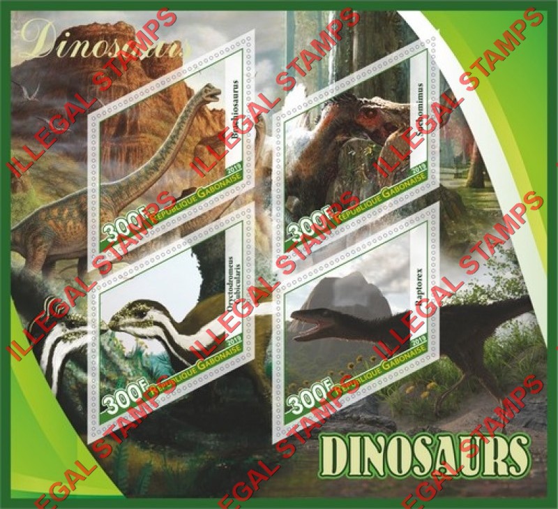 Gabon 2019 Dinosaurs (different a) Illegal Stamp Souvenir Sheet of 4 Gabon 2019 Dinosaurs (different a) Illegal Stamp Souvenir Sheet of 4
