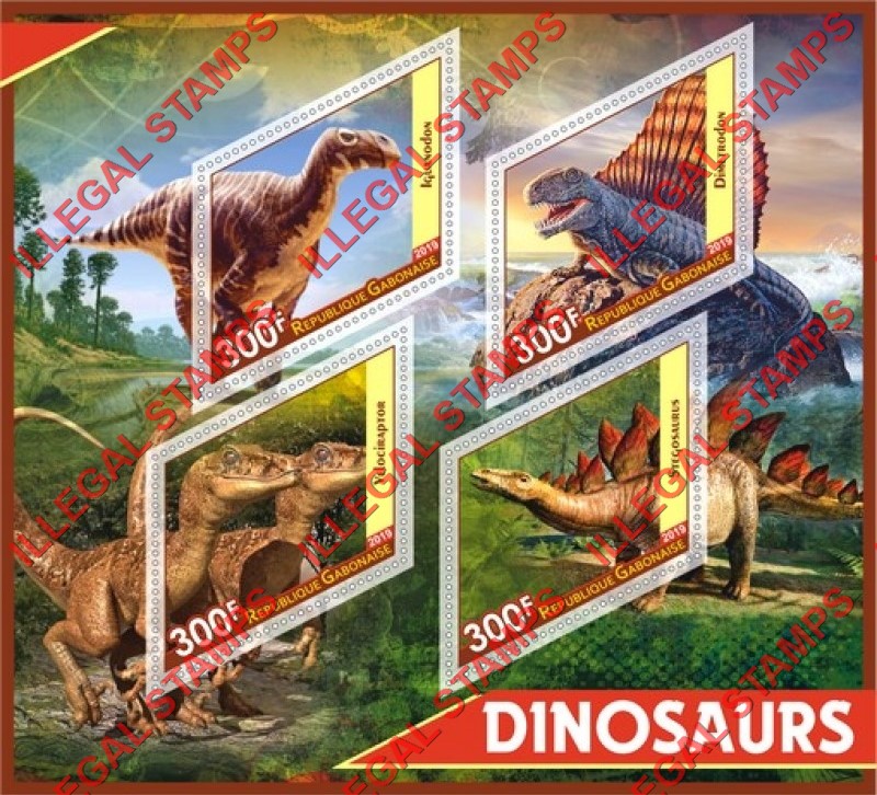 Gabon 2019 Dinosaurs (different b) Illegal Stamp Souvenir Sheet of 4 Gabon 2019 Dinosaurs (different b) Illegal Stamp Souvenir Sheet of 4