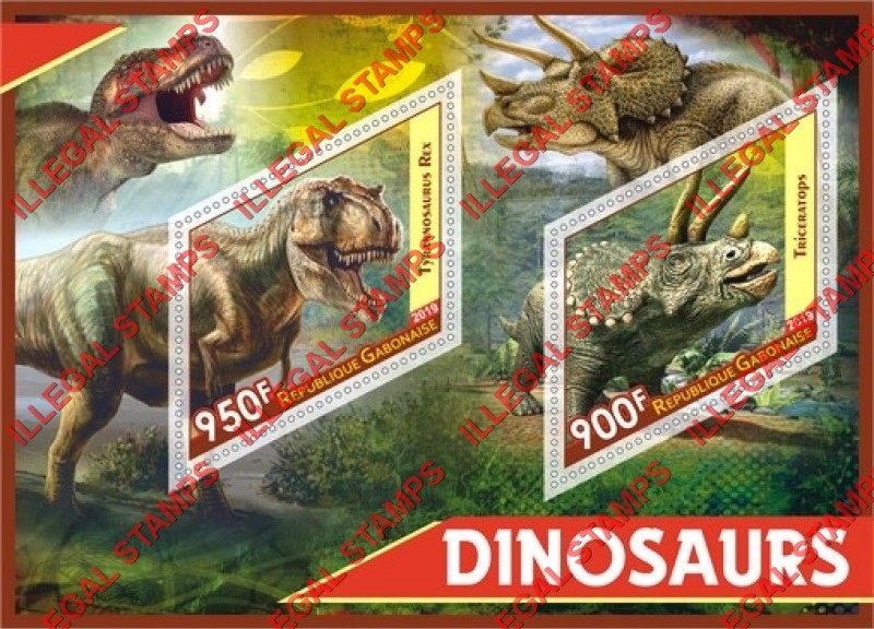 Gabon 2019 Dinosaurs (different b) Illegal Stamp Souvenir Sheet of 2 Gabon 2019 Dinosaurs (different b) Illegal Stamp Souvenir Sheet of 2