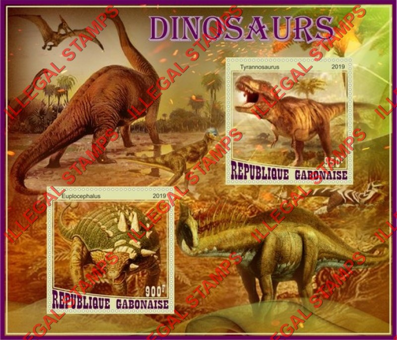 Gabon 2019 Dinosaurs (different c) Illegal Stamp Souvenir Sheet of 2 Gabon 2019 Dinosaurs (different c) Illegal Stamp Souvenir Sheet of 2