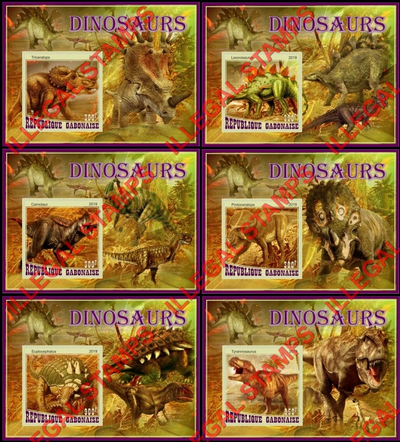 Gabon 2019 Dinosaurs (different c) Illegal Stamp Souvenir Sheets of 1 Gabon 2019 Dinosaurs (different c) Illegal Stamp Souvenir Sheets of 1