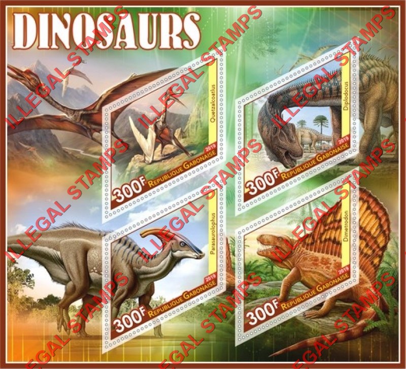 Gabon 2019 Dinosaurs (different) Illegal Stamp Souvenir Sheet of 4 Gabon 2019 Dinosaurs (different) Illegal Stamp Souvenir Sheet of 4