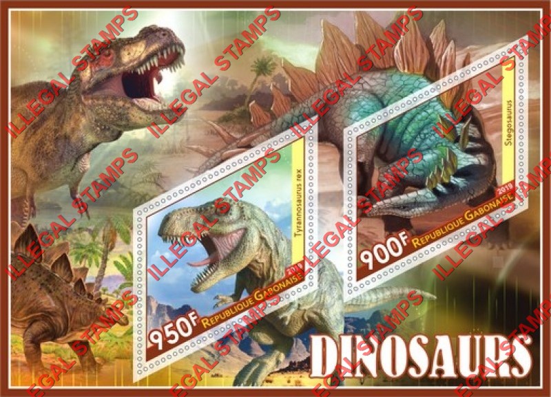 Gabon 2019 Dinosaurs (different) Illegal Stamp Souvenir Sheet of 2 Gabon 2019 Dinosaurs (different) Illegal Stamp Souvenir Sheet of 2