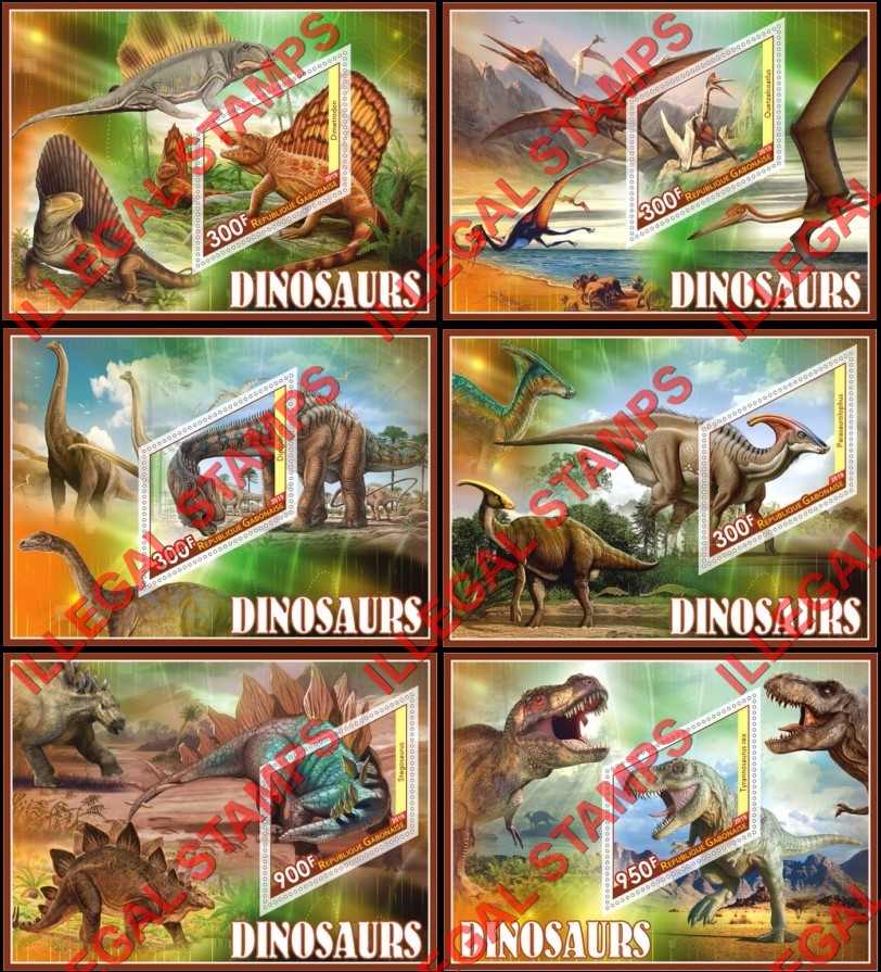 Gabon 2019 Dinosaurs (different) Illegal Stamp Souvenir Sheets of 1 Gabon 2019 Dinosaurs (different) Illegal Stamp Souvenir Sheets of 1