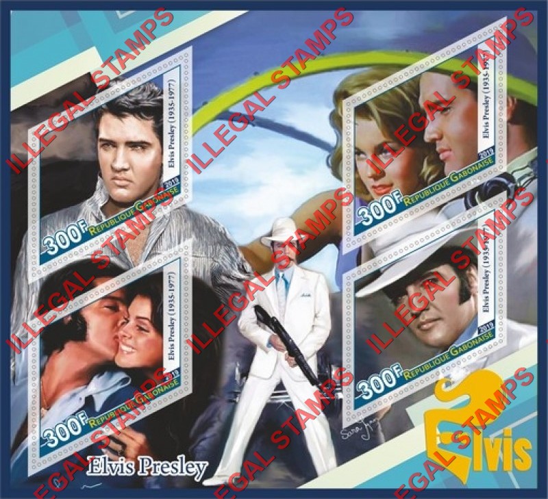 Gabon 2019 Elvis Presley Illegal Stamp Souvenir Sheet of 4 Gabon 2019 Elvis Presley Illegal Stamp Souvenir Sheet of 4