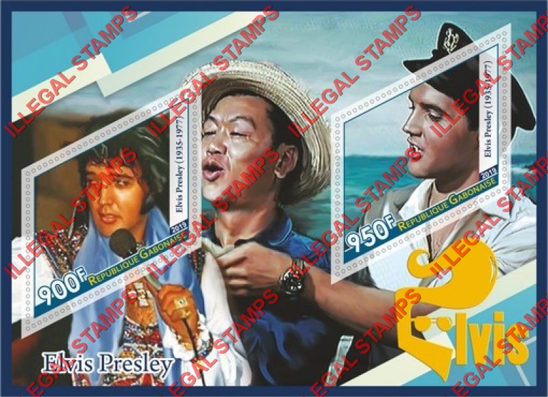 Gabon 2019 Elvis Presley Illegal Stamp Souvenir Sheet of 2 Gabon 2019 Elvis Presley Illegal Stamp Souvenir Sheet of 2